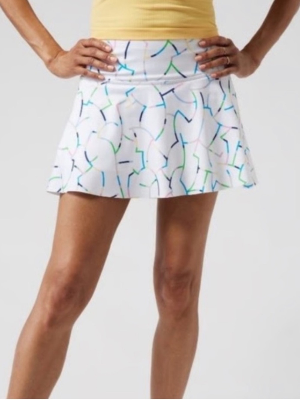 Athleta Ace White Multicolor Circle-Print Tennis Skirt, white tennis skort